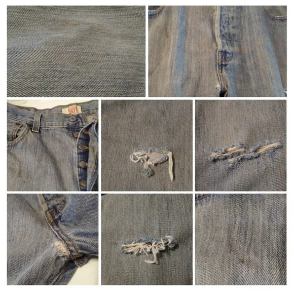 Levi 501 Jeans Men's 36X36 Light Wash Denim Button Fly Classic Red tab Destroyed - Picture 10 of 12